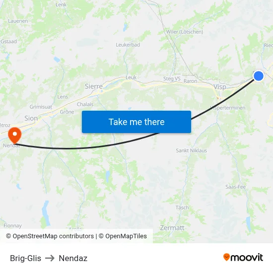 Brig-Glis to Nendaz map