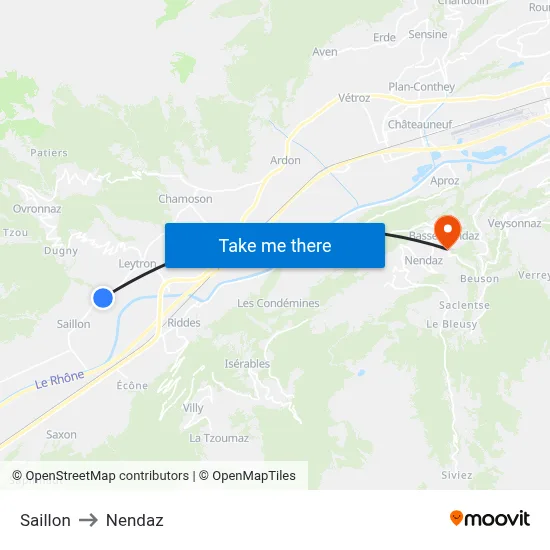 Saillon to Nendaz map