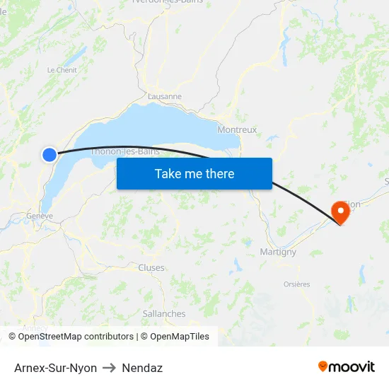 Arnex-Sur-Nyon to Nendaz map