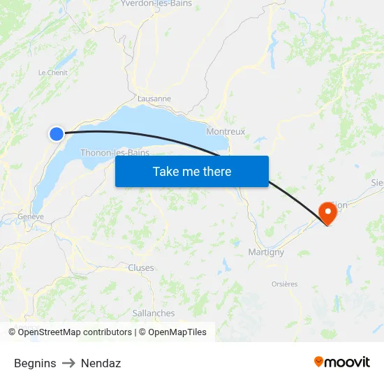 Begnins to Nendaz map