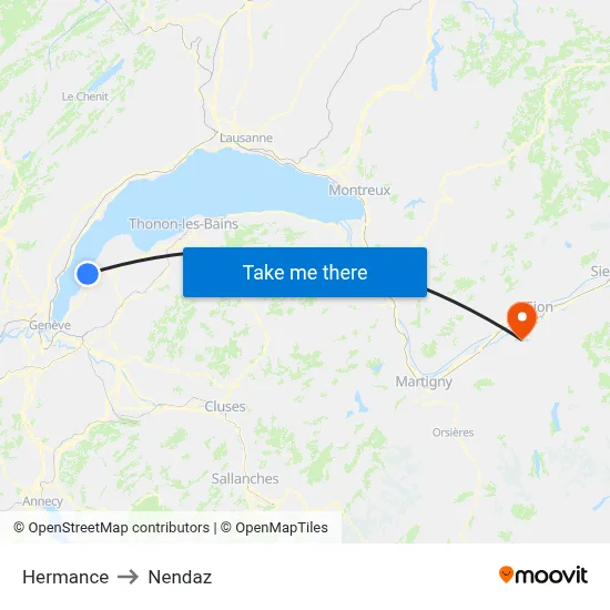 Hermance to Nendaz map
