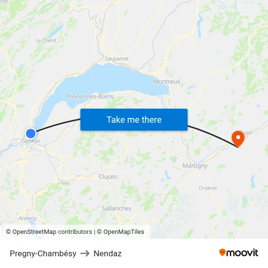 Pregny-Chambésy to Nendaz map