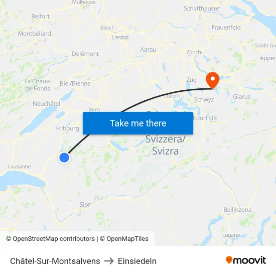 Châtel-Sur-Montsalvens to Einsiedeln map