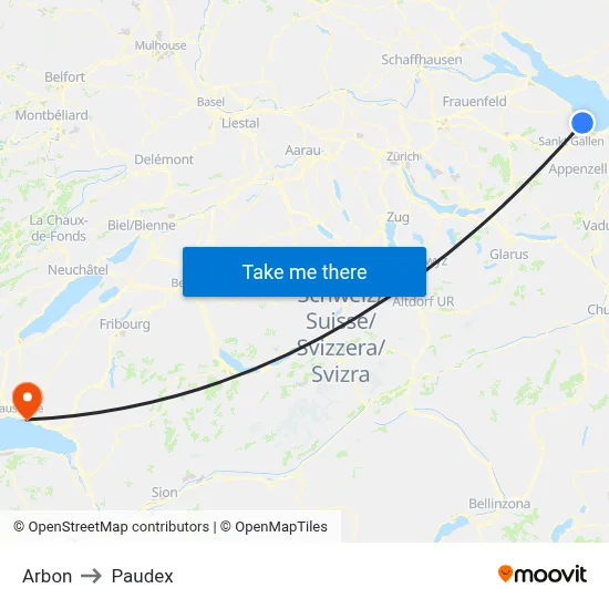 Arbon to Paudex map