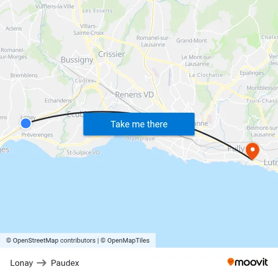Lonay to Paudex map