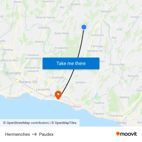 Hermenches to Paudex map