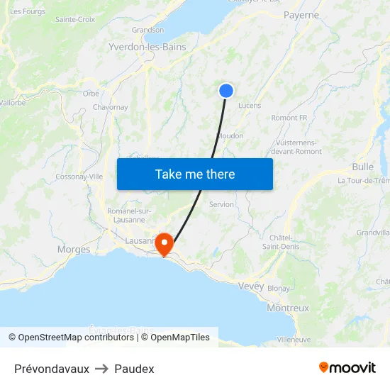 Prévondavaux to Paudex map