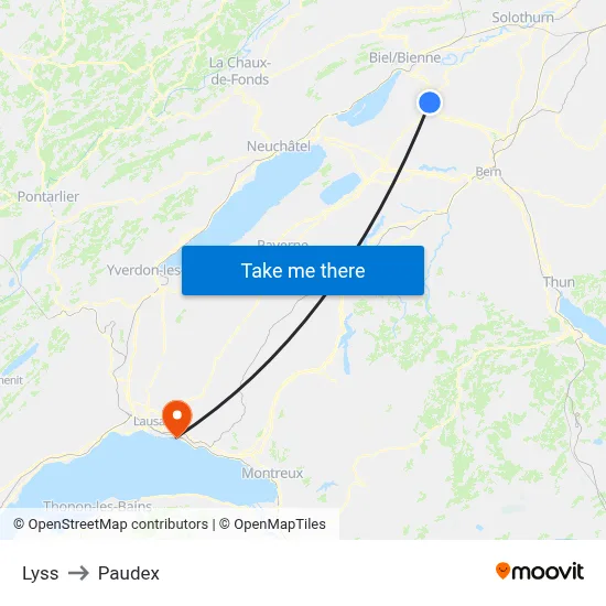 Lyss to Paudex map