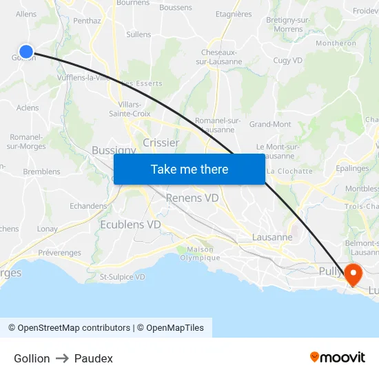 Gollion to Paudex map