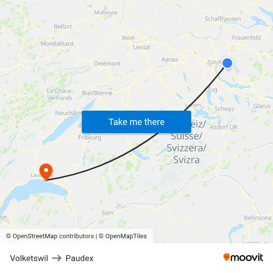 Volketswil to Paudex map