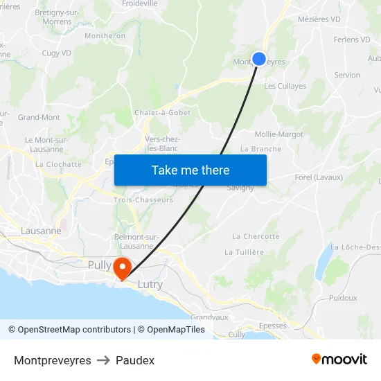 Montpreveyres to Paudex map