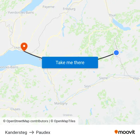 Kandersteg to Paudex map