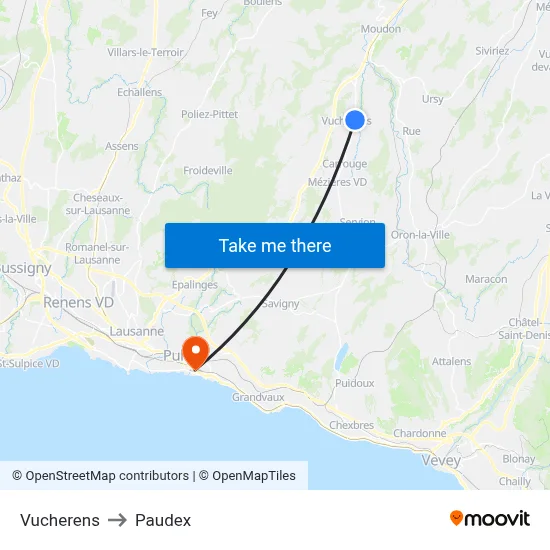 Vucherens to Paudex map
