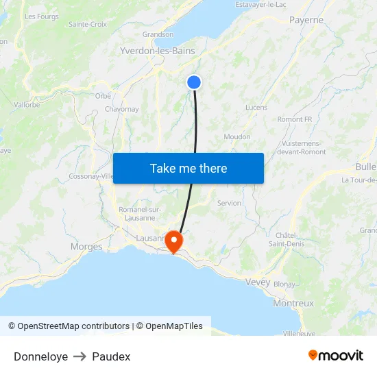 Donneloye to Paudex map