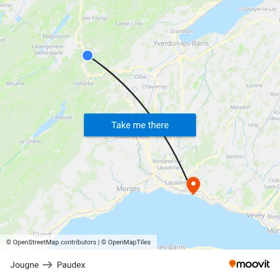 Jougne to Paudex map