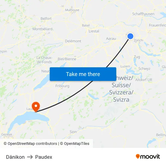 Dänikon to Paudex map
