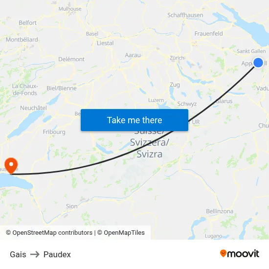 Gais to Paudex map