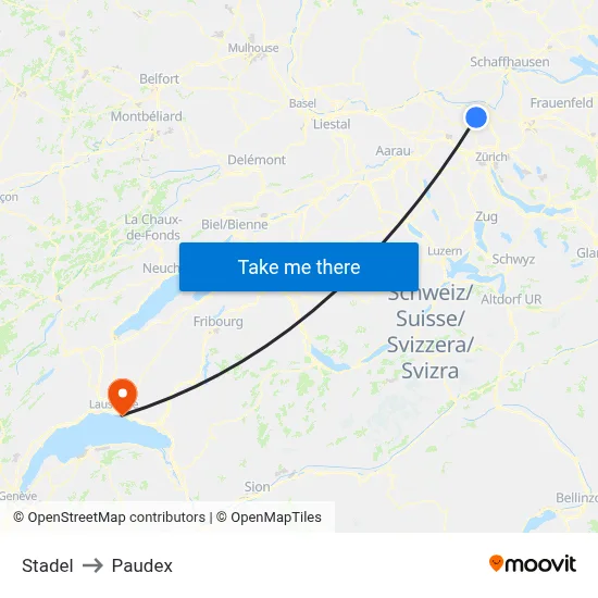 Stadel to Paudex map