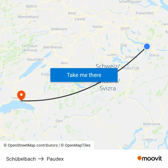 Schübelbach to Paudex map