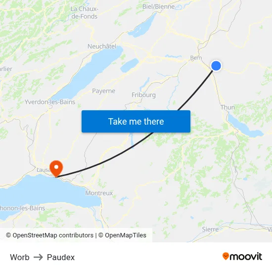 Worb to Paudex map