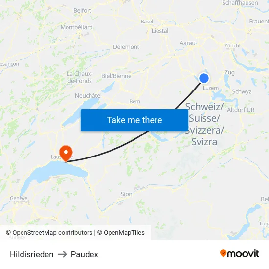 Hildisrieden to Paudex map