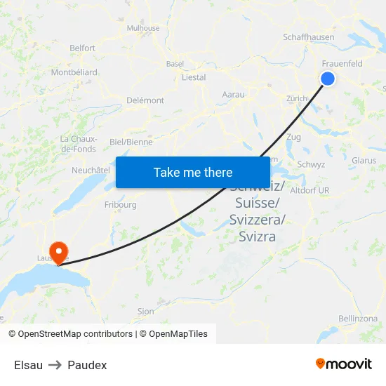 Elsau to Paudex map
