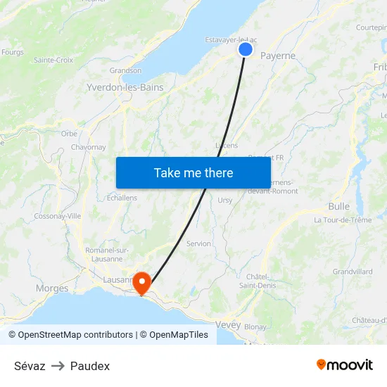Sévaz to Paudex map