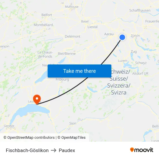 Fischbach-Göslikon to Paudex map