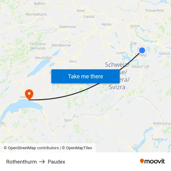 Rothenthurm to Paudex map