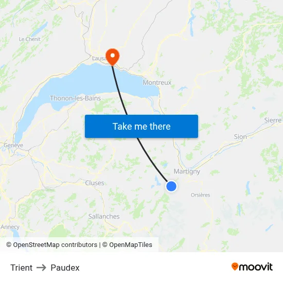 Trient to Paudex map