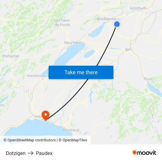 Dotzigen to Paudex map