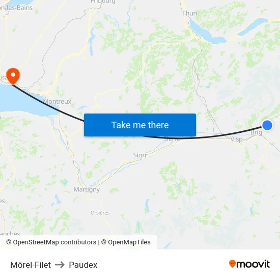 Mörel-Filet to Paudex map