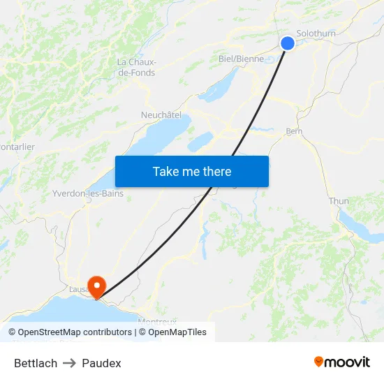 Bettlach to Paudex map