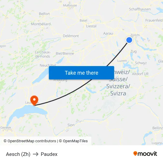 Aesch (Zh) to Paudex map