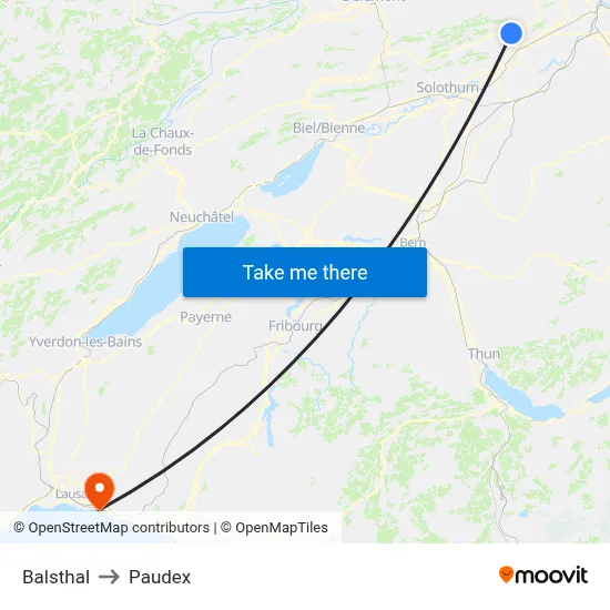Balsthal to Paudex map