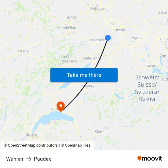 Wahlen to Paudex map