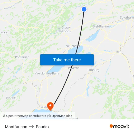 Montfaucon to Paudex map