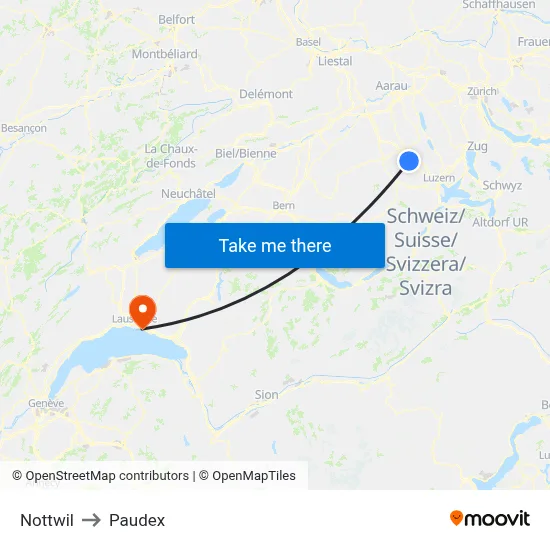 Nottwil to Paudex map