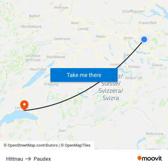 Hittnau to Paudex map