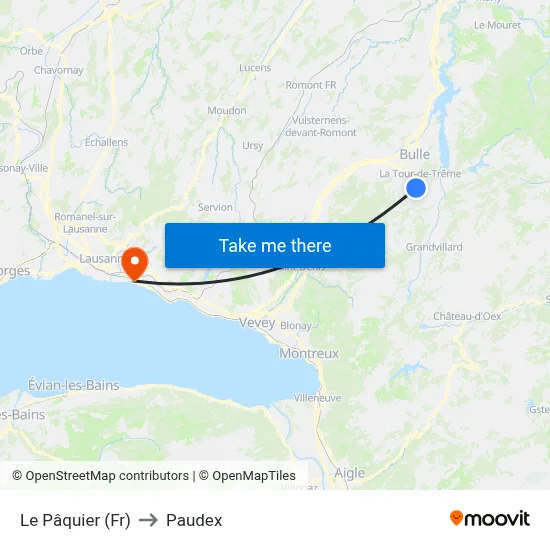 Le Pâquier (Fr) to Paudex map