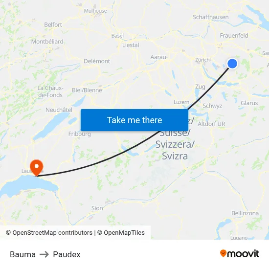 Bauma to Paudex map