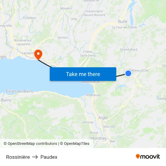 Rossinière to Paudex map