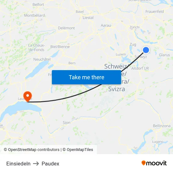 Einsiedeln to Paudex map