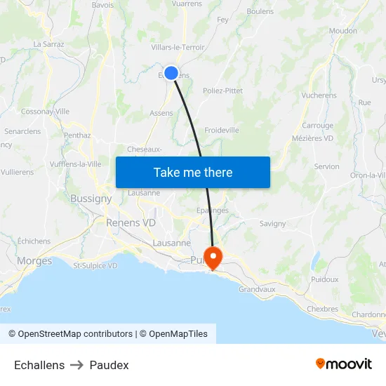 Echallens to Paudex map
