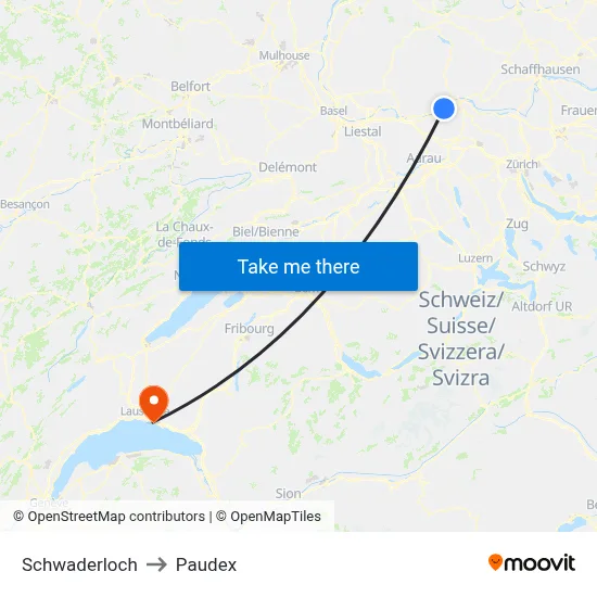 Schwaderloch to Paudex map