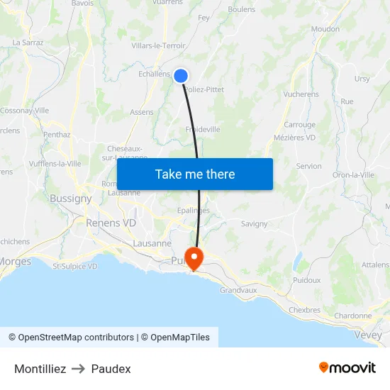 Montilliez to Paudex map