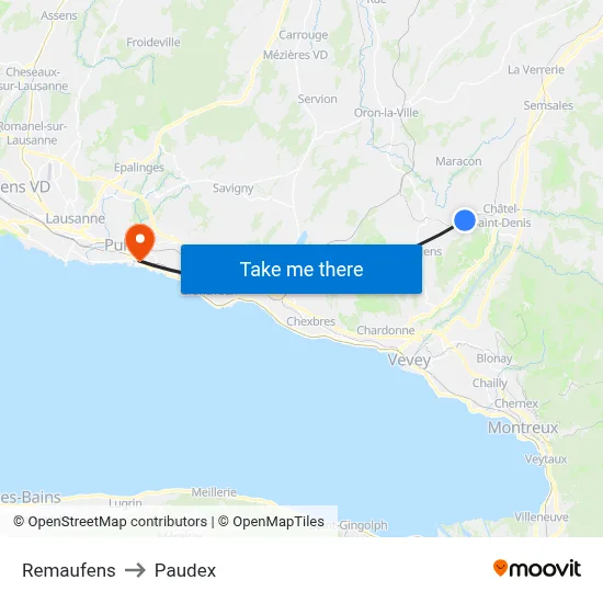 Remaufens to Paudex map