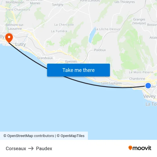 Corseaux to Paudex map