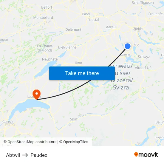 Abtwil to Paudex map