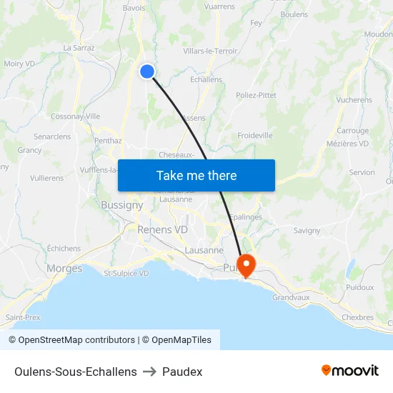 Oulens-Sous-Echallens to Paudex map